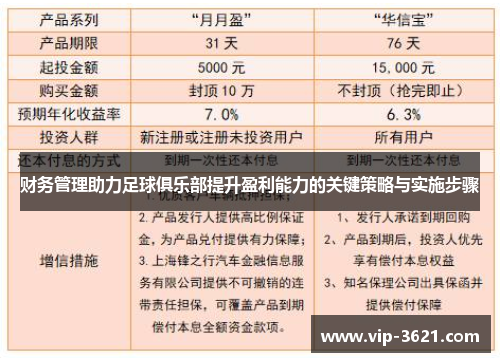 财务管理助力足球俱乐部提升盈利能力的关键策略与实施步骤