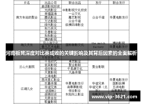 河南板凳深度对比赛成败的关键影响及其背后因素的全面解析